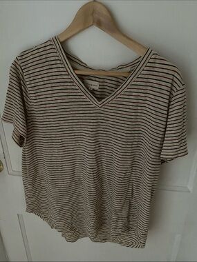 Thread & Supply Cream V-Neck Tee with Navy & Red Stripes